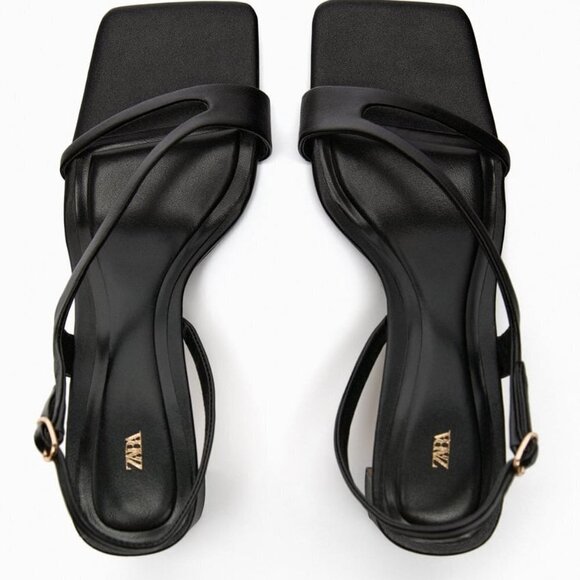 ZARA LEATHER SANDALS WITH BLOCK HEEL Black SIZE 6 23.4 Cm| 1335/110/800 - Picture 3 of 4